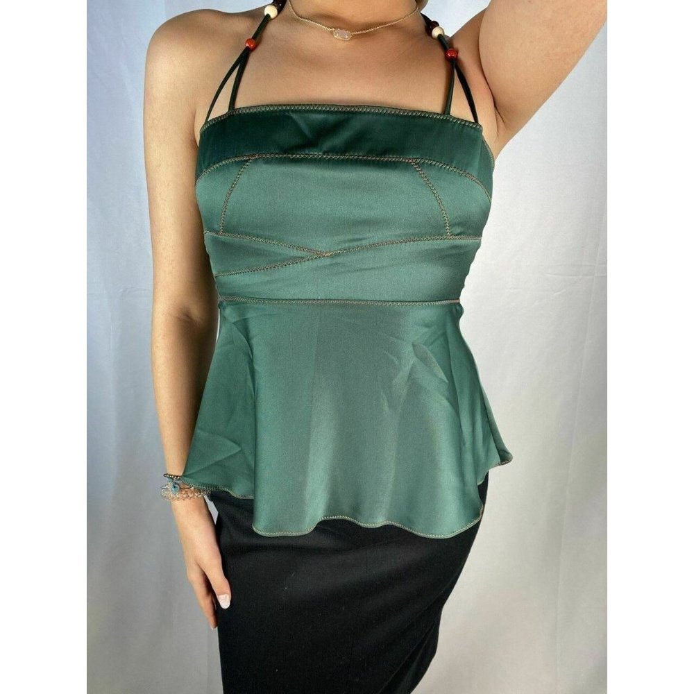 Just Cavalli Emerald Green Beaded Strap Top